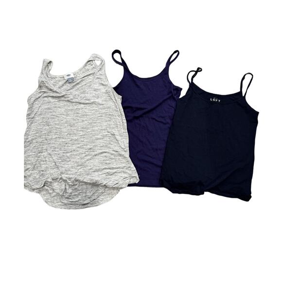 Bundle of 3 Medium Tank Tops Old Navy/ Ann Taylor Loft Gray, Purple, Navy - Picture 1 of 4